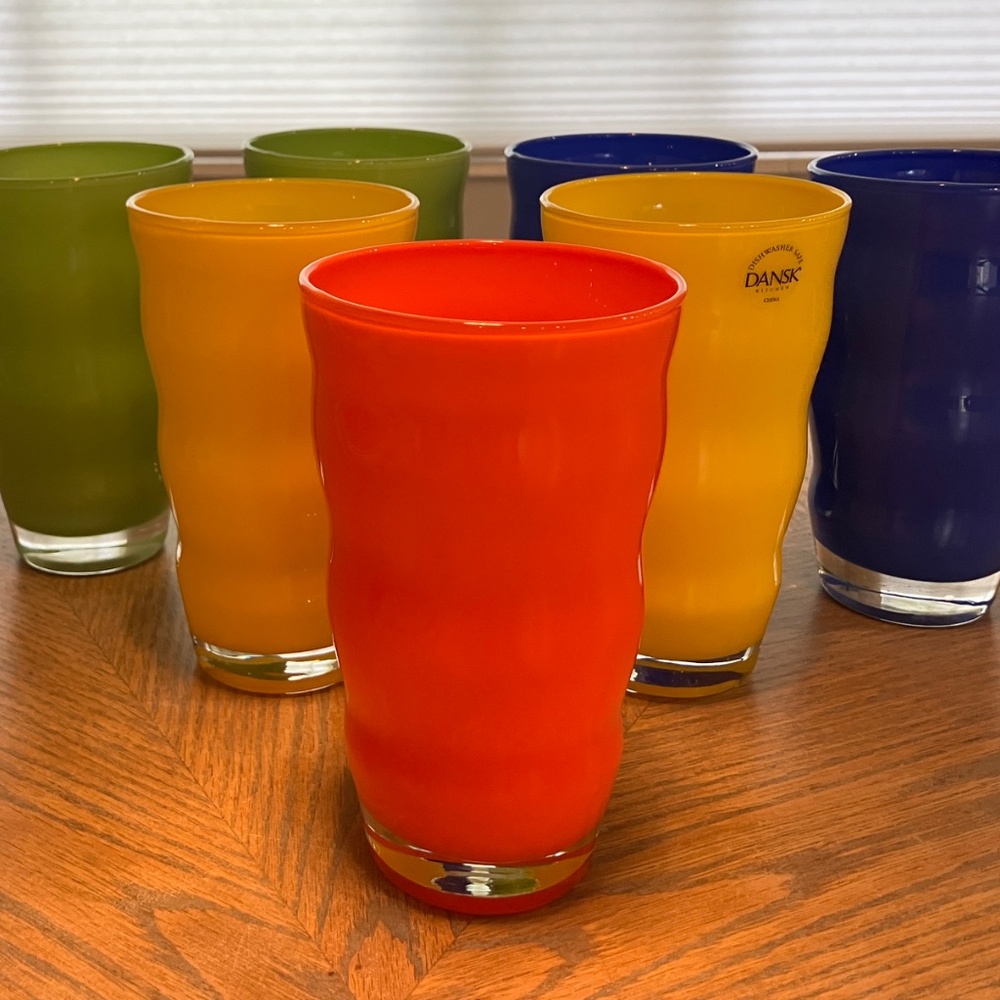 7 Vintage Dansk Wavy 16oz Glass Tumblers